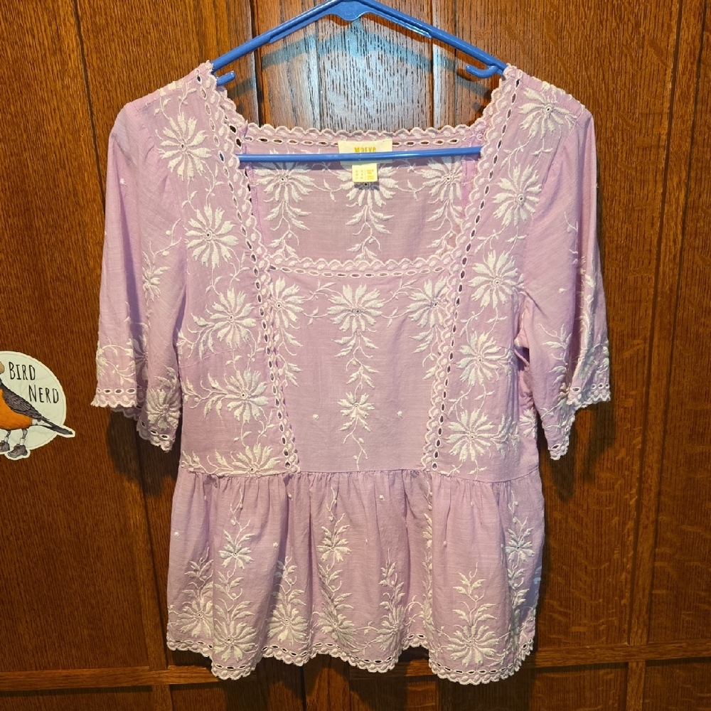 Size 0 Maeve Lavender Embroidered Blouse
